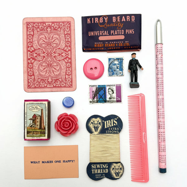 Pink & Navy - Found objects vintage collection.