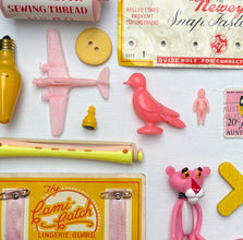 Pink & Yellow - Found objects vintage collection.