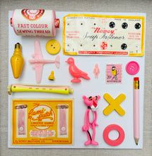 Pink & Yellow - Found objects vintage collection.